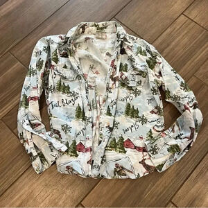 Vintage 90s At Last Jeanswear Cord Button Up Winter Landscape Trail Blazer